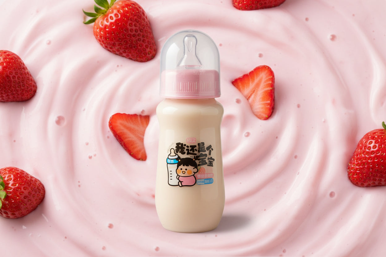 Bebida de yogurt Wǒ hái shì gè bǎobǎo fresa - Big Fat Mao